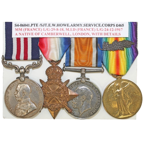 63 - WW1 Military Medal and 1914-15 Star trio with MID oakleaf to S4/060461 Sjt E.W. Howe A.S.C. (Pte on ... 