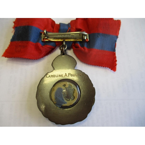 64 - 1914 Imperial Service Medal (Wreath) to Caroline A. Poulton on Elkington brooch bar, heavy gum resid... 