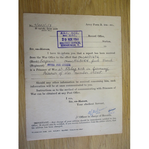 72a - Arnhem POW interest range of documents etc to 4031474 Sgt Jack Frank Hilburn Glider Pilot Regiment w... 