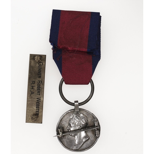 15 - 1815 Waterloo Medal to W. Webster Gunner Royal Horse Artillery, brooch pin and hook fitted to obvers... 