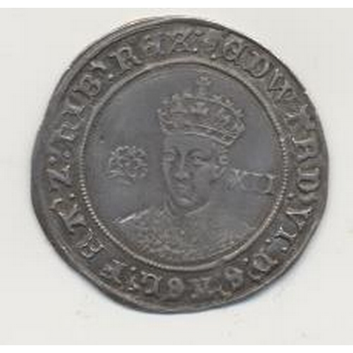 220 - Edward VI. Third period silver silver issue shilling, facing bust, rose at left, value XII at right,... 