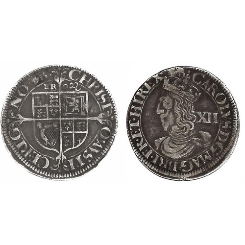 221A - Charles I. York mint square-topped shield shilling bust in plain armour, fine. (S. 2871) (See photo)... 