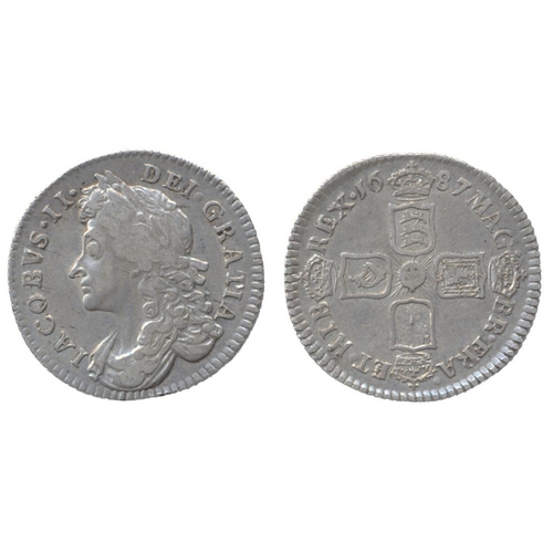 226 - 1687 sixpence late type shield good fine. (See photo) (Y)