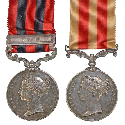 35 - 1854 India GSM Pegu clasp to Adjt E. Borrowes 80th Regt and 1857 Indian Mutiny Medal no clasp to Lie... 