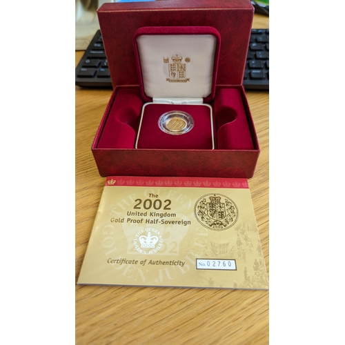 332 - Investment Gold Lot - Documents Required. 2002 Half Sovereign boxed proof FDC. (Y)