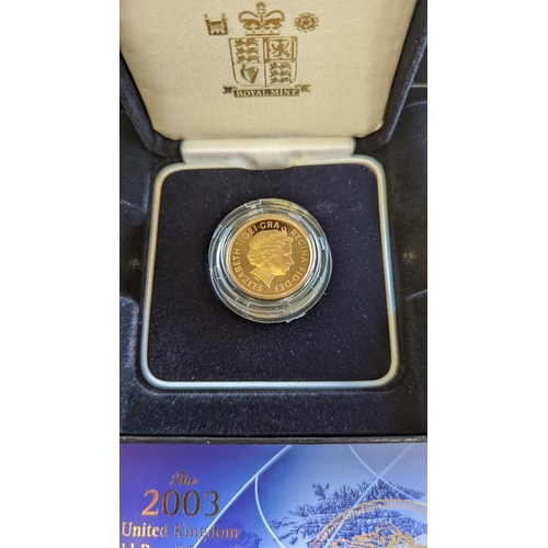 339 - Investment Gold lot – documents required. 2003 Sovereign boxed proof FDC. (Y)