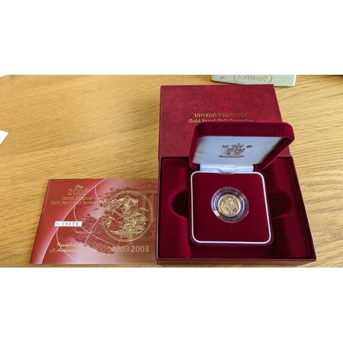 342 - Investment Gold lot – documents required. 2003 Half-sovereign boxed proof FDC, in Royal Mint box. (Y... 