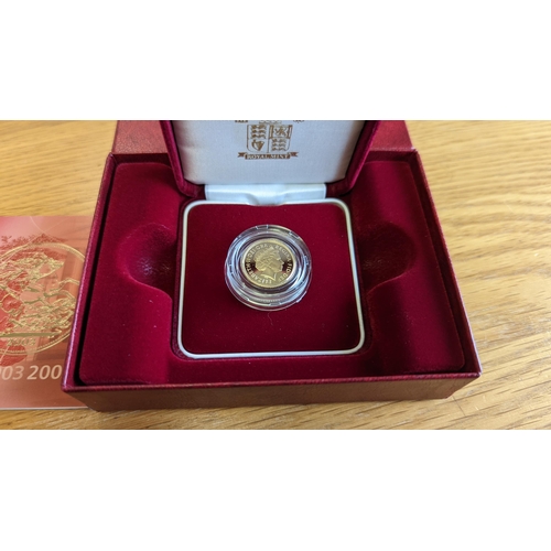 342 - Investment Gold lot – documents required. 2003 Half-sovereign boxed proof FDC, in Royal Mint box. (Y... 