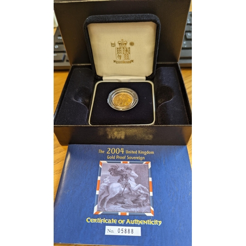 346 - Investment Gold Lot - Documents Required. 2004 Sovereign boxed proof FDC. (Y)