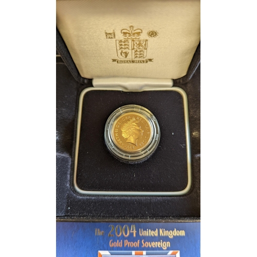 346 - Investment Gold Lot - Documents Required. 2004 Sovereign boxed proof FDC. (Y)