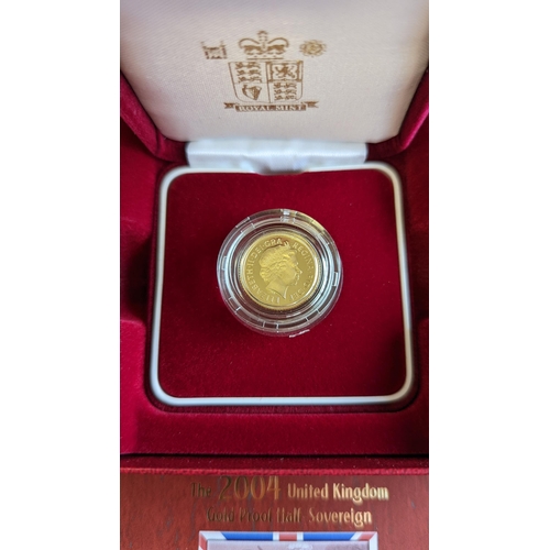 349 - Investment Gold Lot - Documents Required. 2004 Half-sovereign boxed proof FDC. (Y)