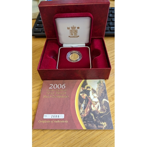 362 - Investment Gold Lot - Documents Required. 2006 Half-sovereign boxed proof FDC. (Y)