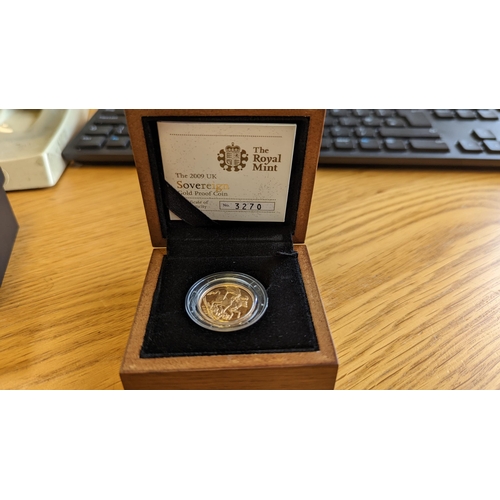 374 - Investment Gold lot – documents required. 2009 Sovereign proof FDC in Royal Mint box. (Y)