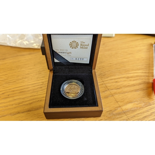 380 - Investment Gold Lot - Documents Required. 2010 Sovereign boxed proof FDC in Royal Mint box. (Y)