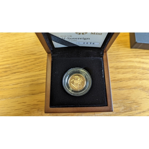 382 - Investment Gold lot – documents required. 2010 Half-sovereign boxed proof FDC in Royal Mint box. (Y)