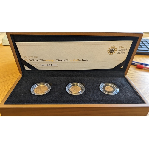 390 - Investment Gold Lot - Documents required. 2012 sovereign proof cased set of 3 (sovereign, half sover... 