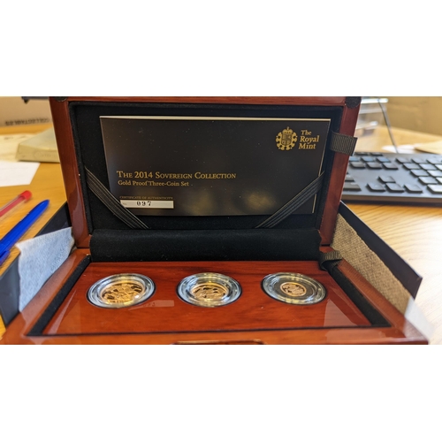 397 - Investment Gold Lot - Documents Required. 2014 Sovereign proof cased set of 3 (sovereign, half sover... 