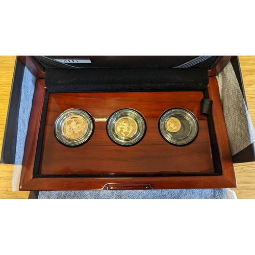 400 - Investment Gold lot – documents required. 2015 Royal Mint Gold proof cased set of 3. (sovereign, hal... 