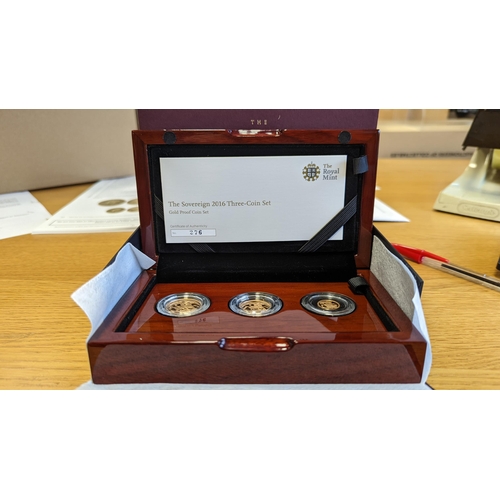 404 - Investment Gold lot – documents required. 2016 Royal Mint Gold proof cased set of 3. (sovereign, hal... 