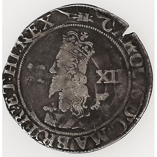 222 - Charles I. Aberystwyth mint large XII shilling with inner circles fair/fine, test cut at 1 o'clock. ... 