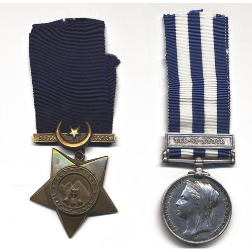 44 - 1882 Egypt Medal (1882) Tel-El-Kebir clasp and 1882 Khedive's Star to 1599 Pte H. Taylor C&T C. (Sta... 