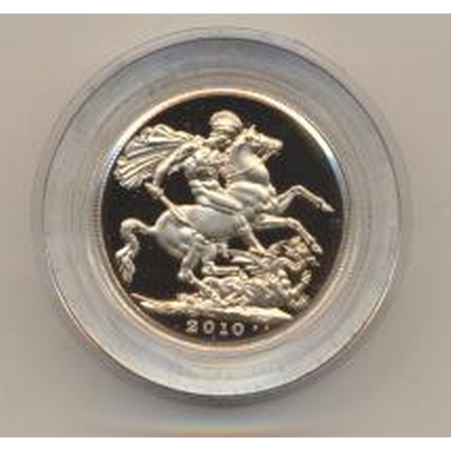 379 - Investment Gold lot – documents required. 2010 Sovereign proof FDC in Royal Mint box. (Y)