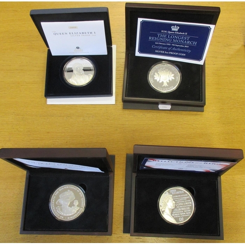 504 - Range of 5 oz silver boxed proofs FDC with 2008 $25 Cook Is, £10 2014 Gibraltar, 2015 Guernsey and 2... 