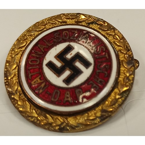 84 - Germany. Third Reich NSDAP Golden Party Badge No 9316, small version (24mm), reverse marked Jos Fues... 