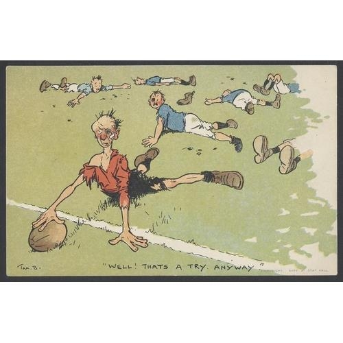 338 - Comic. Artist Tom Browne coln. of loose cards in mxd. cond. Early cards incl. sport - football, golf... 