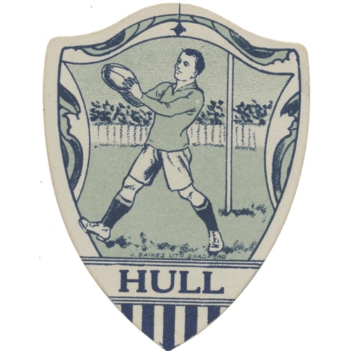 47 - J. Baines. Collection of c.1920s shield type rugby cards generally good to excellent with Hull, Kang... 