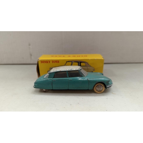 483 - Late 1950s French Dinky, Peugeot 403-U Familiale No. 24-F, sky blue body, plated convex hubs, Citroe... 