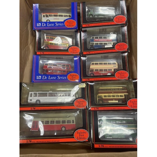 486 - EFE. Collection boxed buses plus a shop sign, collectors' book and postcards in 11 trays generally g... 