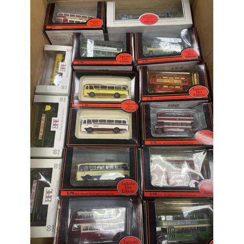 486 - EFE. Collection boxed buses plus a shop sign, collectors' book and postcards in 11 trays generally g... 