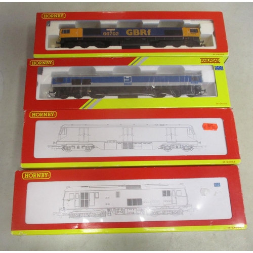 638 - Hornby. Locomotive collection with 2 car Train Packs Nos R2108 & R2307, DB silver 60099 Tata Steel N... 