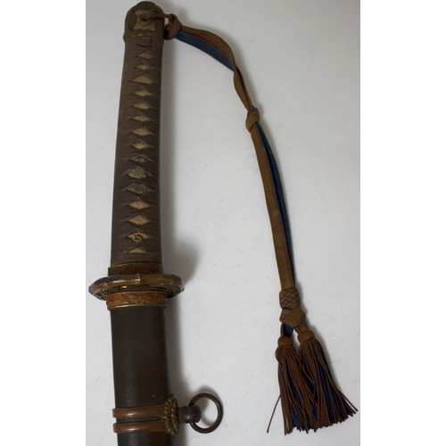 111 - WW2 era Japanese Army officer's shin-gunto and metal scabbard, with brown and blue tassels attached,... 