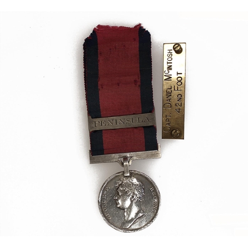 2 - 1815 Waterloo Medal to Capt Daniel McIntosh 42nd or R.H. Reg Infantry, replacement silver clip and s... 