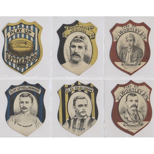 13 - J. Baines. Lovely collection of c.1880s to 1920s shield type football/rugby cards all with the same ... 