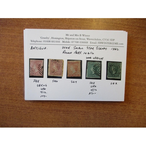 129 - Antigua. QV range incl 1863-1884 vals to 6d M/U, 1903-7 set to 2/6d M & 5/- Specimen, 1908-17 set M.... 