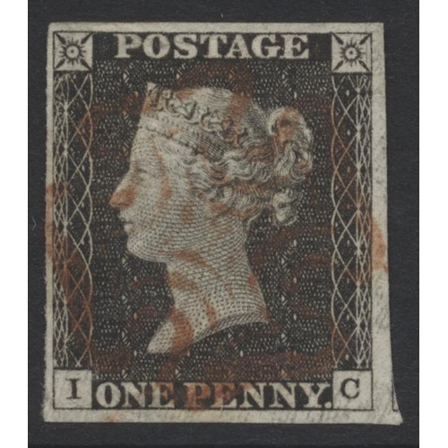 323 - GB. 1840 1d blacks, 13 FU examples all four marg, from plates 1a to 10, 10 having red MC’s, plus 2d ... 