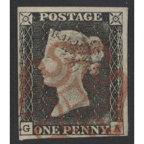 323 - GB. 1840 1d blacks, 13 FU examples all four marg, from plates 1a to 10, 10 having red MC’s, plus 2d ... 