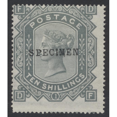 344 - GB. 1867-83 Hi vals range with “SPECIMEN” ovpts incl 5/- pl.1 type 6, 5/- pl.2 type 9, 10/- wmk MC o... 