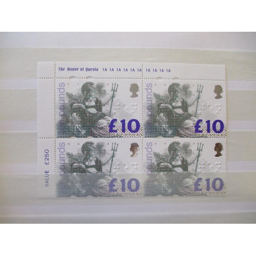 436 - QEII decimal high vals coln incl 1997 Enschede Castles set in cyl. block of 6, 1993 Britannia £10 cy... 