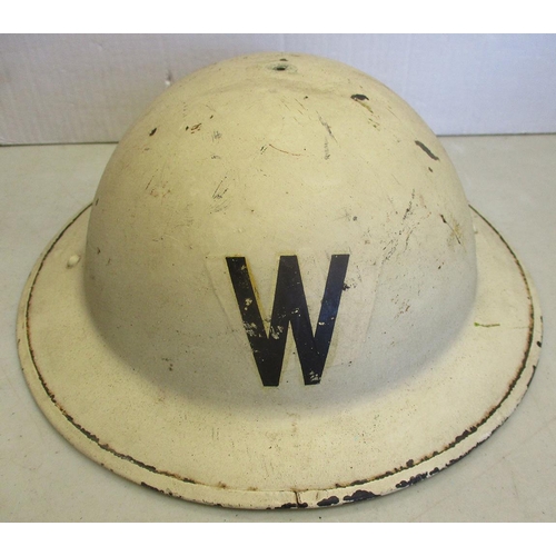 113 - Mixed collection with helmets with liners (8) including WW2 era Russian, GB Warden's (no liner), 198... 