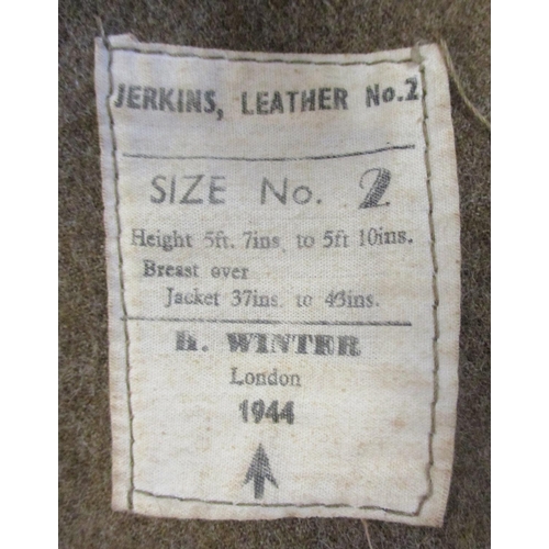 115 - British Army No 2 leather jerkins with 1940 (Feb) size 3 by M. Steingold & Co, 1941 (17 May) size 2 ... 