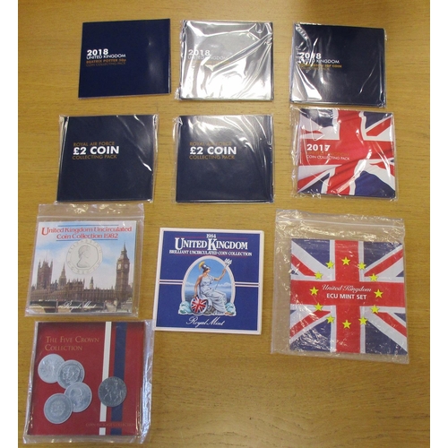 219 - Collection including GB Royal Mint uncirculated sets 1999 (2), uncirculated folders £2 (2), Change C... 