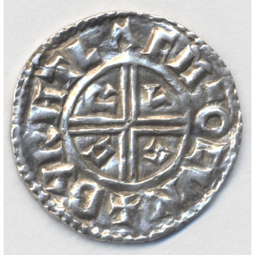 236 - Aethelred II. 978-1016 crux type penny, obverse bare-headed bust left with sceptre, reverse voided c... 