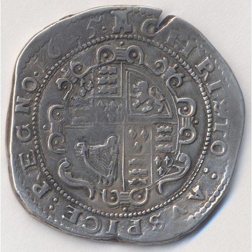 283 - Charles I. Exeter mint 1645 crown, mint mark castle, nearly very fine, cracked. (S.3062) (See photo)... 