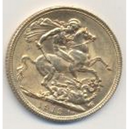 346 - Investment Gold lot – documents required. 1912 sovereign fine. (Y)