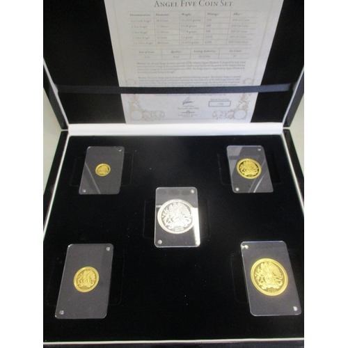 426 - Investment Gold lot - documents required. Isle of Man. 2018 Angel proof cased set of 5 FDC (gold ang... 