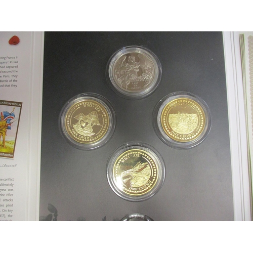 535 - Gibraltar. 2014/17 WW1 Centenary proof set FDC with 2017 9ct gold double crown (10g), silver crown a... 